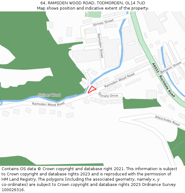 64, RAMSDEN WOOD ROAD, TODMORDEN, OL14 7UD: Location map and indicative extent of plot