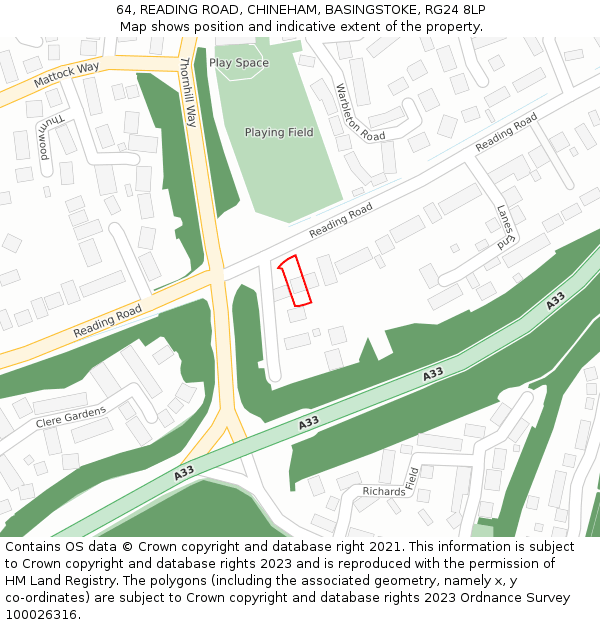 64, READING ROAD, CHINEHAM, BASINGSTOKE, RG24 8LP: Location map and indicative extent of plot