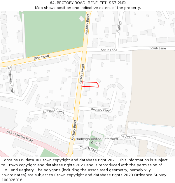 64, RECTORY ROAD, BENFLEET, SS7 2ND: Location map and indicative extent of plot