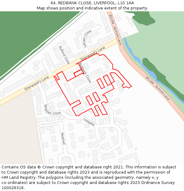 64, REDBANK CLOSE, LIVERPOOL, L10 1AA: Location map and indicative extent of plot