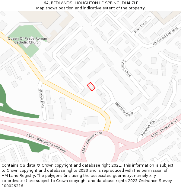 64, REDLANDS, HOUGHTON LE SPRING, DH4 7LF: Location map and indicative extent of plot