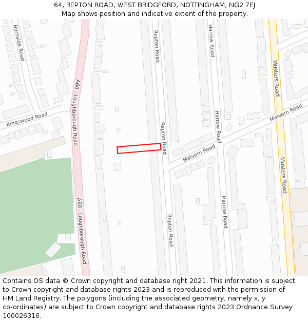 64, REPTON ROAD, WEST BRIDGFORD, NOTTINGHAM, NG2 7EJ: Location map and indicative extent of plot