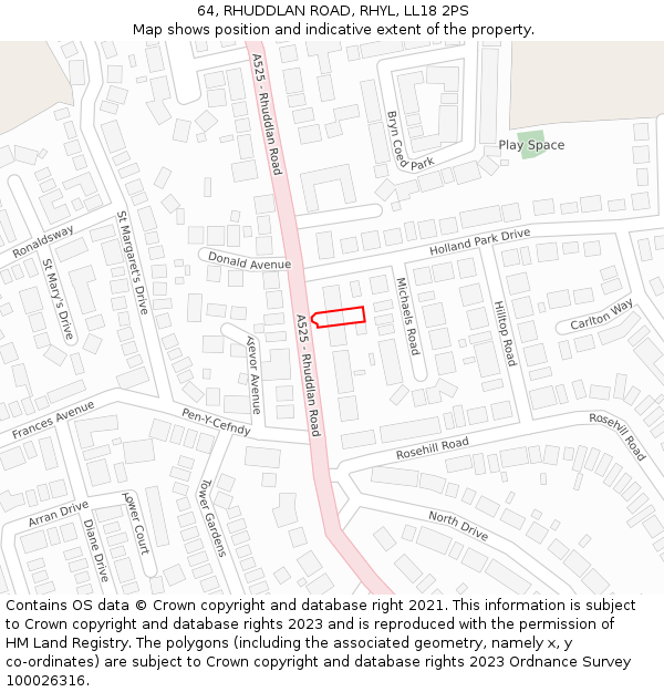 64, RHUDDLAN ROAD, RHYL, LL18 2PS: Location map and indicative extent of plot