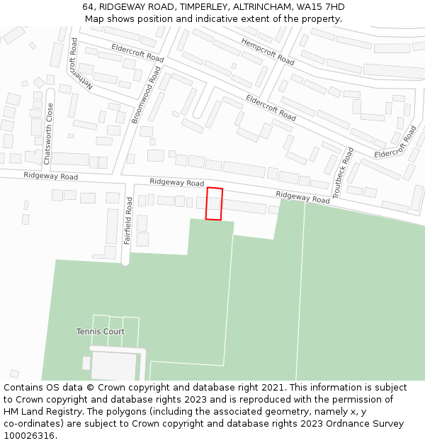 64, RIDGEWAY ROAD, TIMPERLEY, ALTRINCHAM, WA15 7HD: Location map and indicative extent of plot