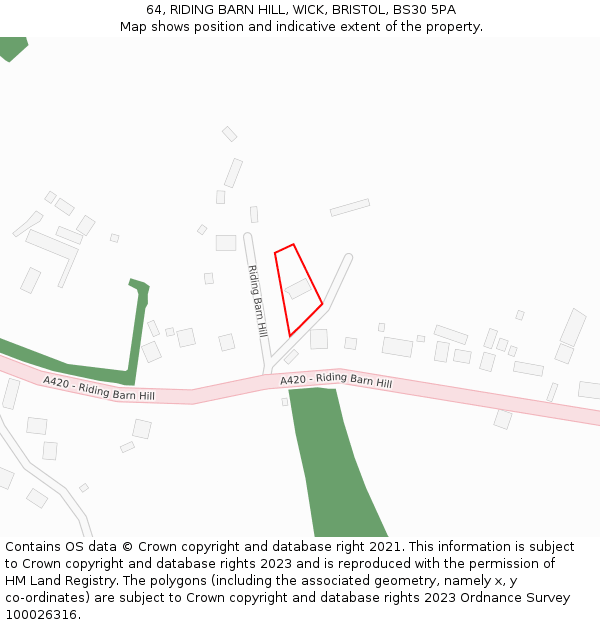 64, RIDING BARN HILL, WICK, BRISTOL, BS30 5PA: Location map and indicative extent of plot