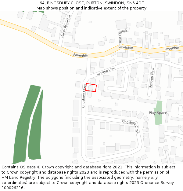 64, RINGSBURY CLOSE, PURTON, SWINDON, SN5 4DE: Location map and indicative extent of plot