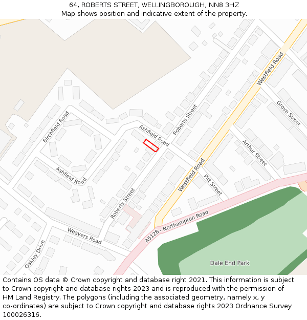 64, ROBERTS STREET, WELLINGBOROUGH, NN8 3HZ: Location map and indicative extent of plot