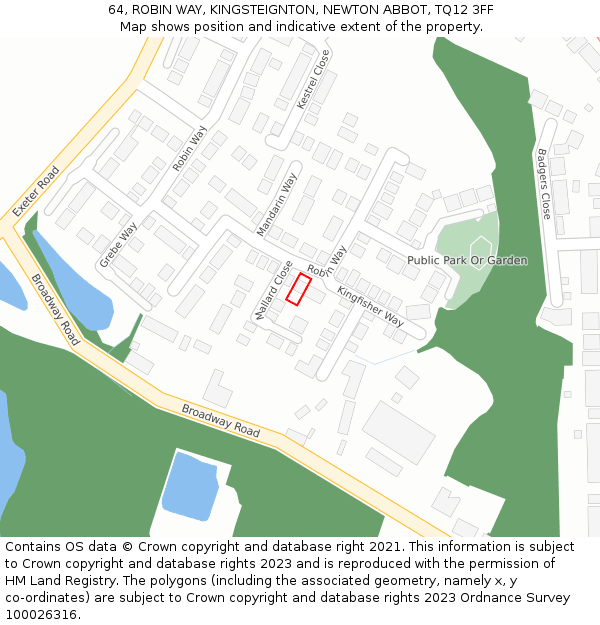 64, ROBIN WAY, KINGSTEIGNTON, NEWTON ABBOT, TQ12 3FF: Location map and indicative extent of plot