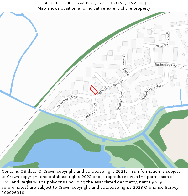 64, ROTHERFIELD AVENUE, EASTBOURNE, BN23 8JQ: Location map and indicative extent of plot