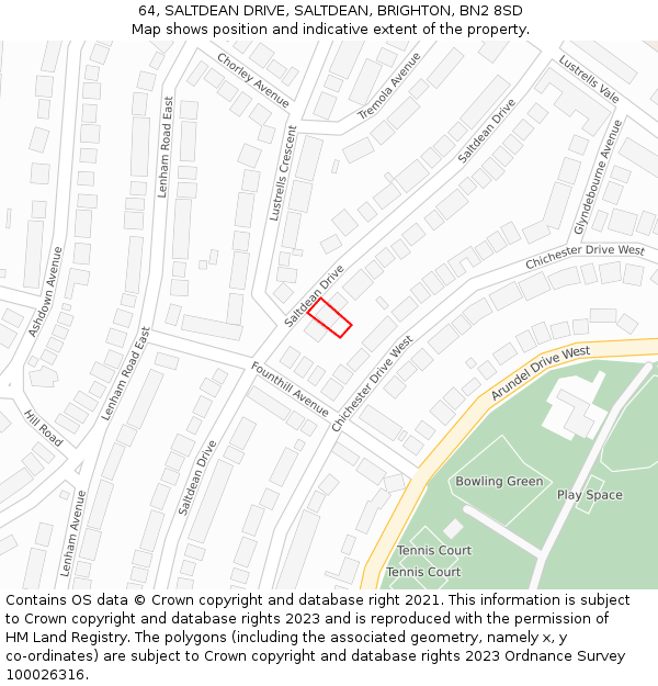 64, SALTDEAN DRIVE, SALTDEAN, BRIGHTON, BN2 8SD: Location map and indicative extent of plot