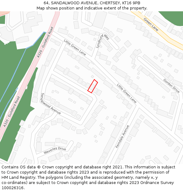 64, SANDALWOOD AVENUE, CHERTSEY, KT16 9PB: Location map and indicative extent of plot