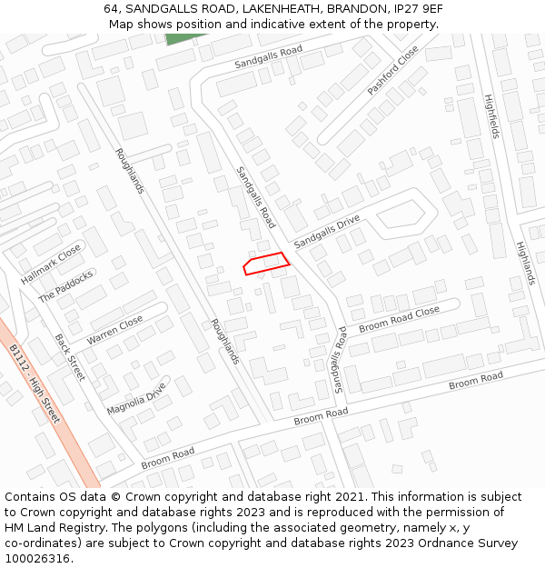 64, SANDGALLS ROAD, LAKENHEATH, BRANDON, IP27 9EF: Location map and indicative extent of plot