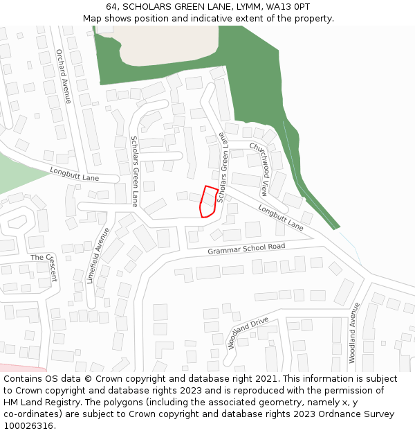 64, SCHOLARS GREEN LANE, LYMM, WA13 0PT: Location map and indicative extent of plot