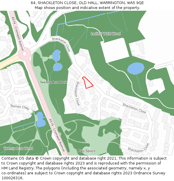 64, SHACKLETON CLOSE, OLD HALL, WARRINGTON, WA5 9QE: Location map and indicative extent of plot