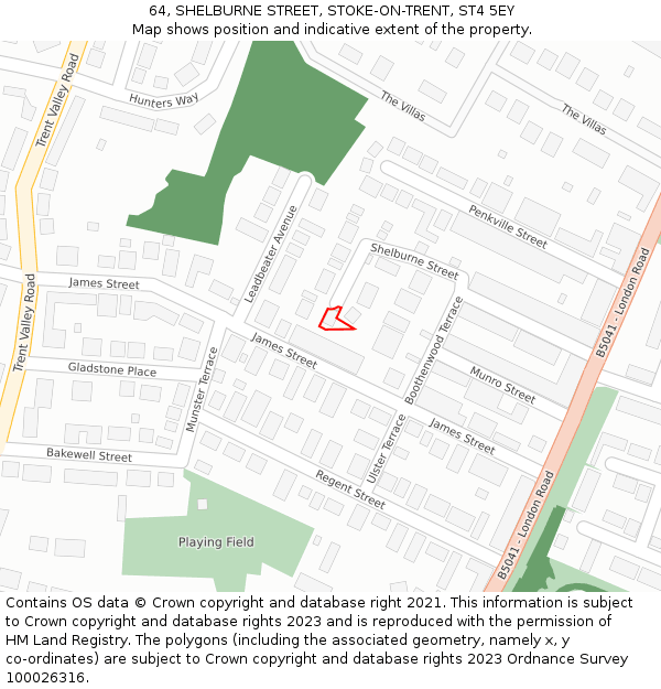 64, SHELBURNE STREET, STOKE-ON-TRENT, ST4 5EY: Location map and indicative extent of plot