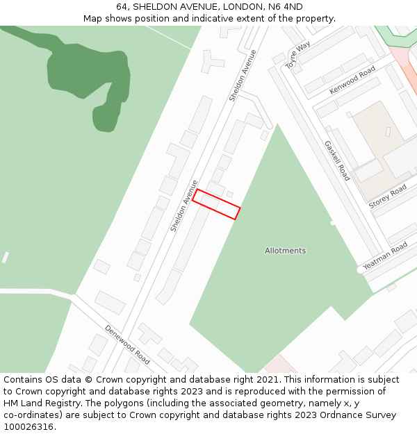 64, SHELDON AVENUE, LONDON, N6 4ND: Location map and indicative extent of plot