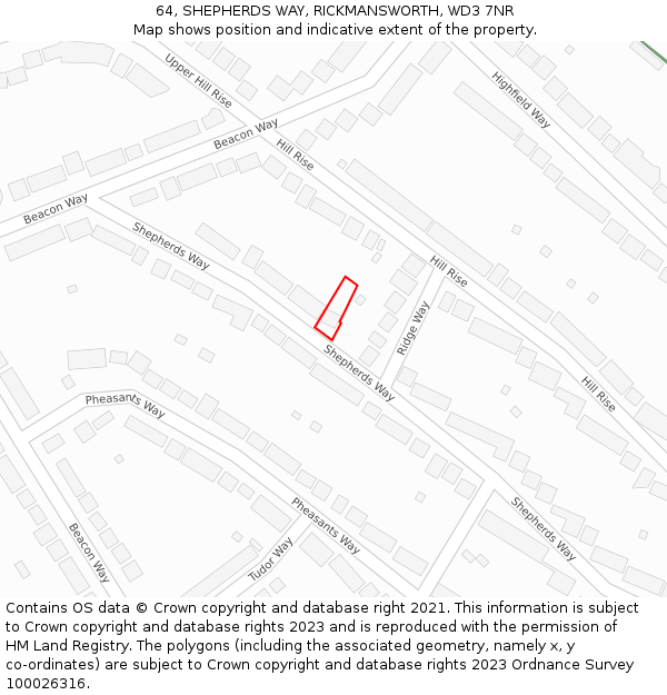 64, SHEPHERDS WAY, RICKMANSWORTH, WD3 7NR: Location map and indicative extent of plot