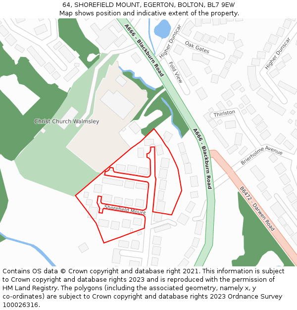 64, SHOREFIELD MOUNT, EGERTON, BOLTON, BL7 9EW: Location map and indicative extent of plot