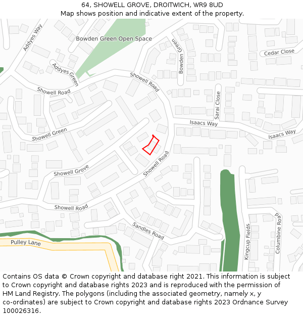 64, SHOWELL GROVE, DROITWICH, WR9 8UD: Location map and indicative extent of plot