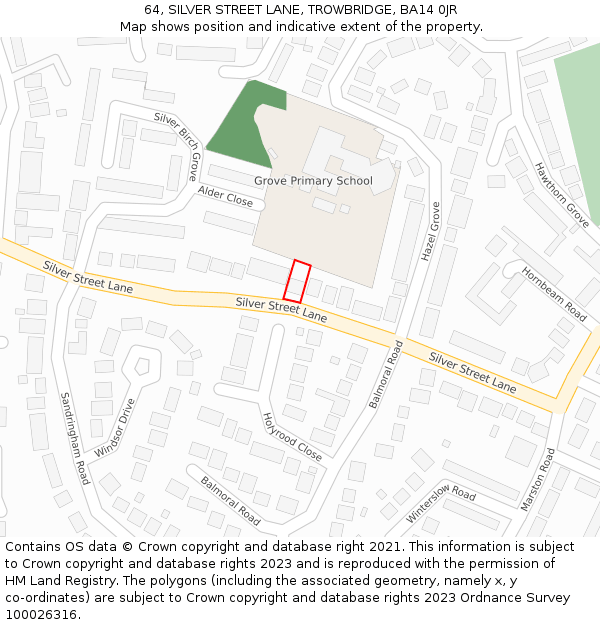 64, SILVER STREET LANE, TROWBRIDGE, BA14 0JR: Location map and indicative extent of plot