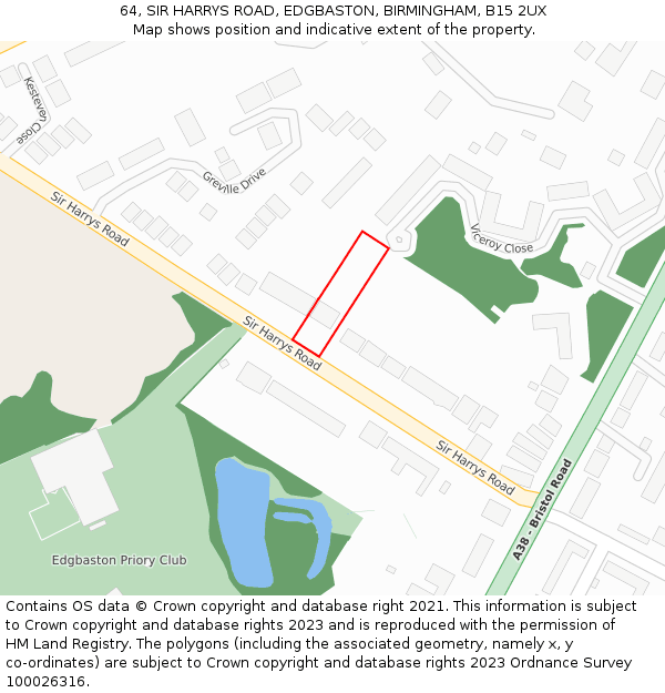 64, SIR HARRYS ROAD, EDGBASTON, BIRMINGHAM, B15 2UX: Location map and indicative extent of plot