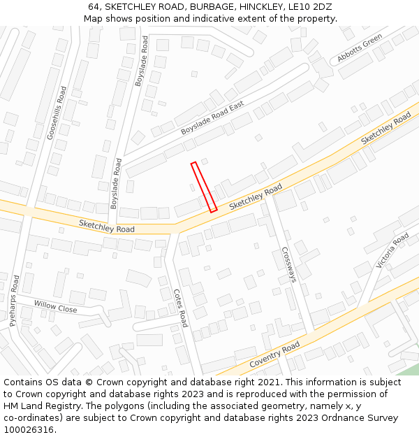 64, SKETCHLEY ROAD, BURBAGE, HINCKLEY, LE10 2DZ: Location map and indicative extent of plot