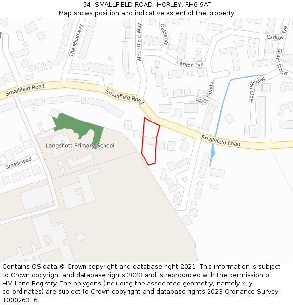 64, SMALLFIELD ROAD, HORLEY, RH6 9AT: Location map and indicative extent of plot