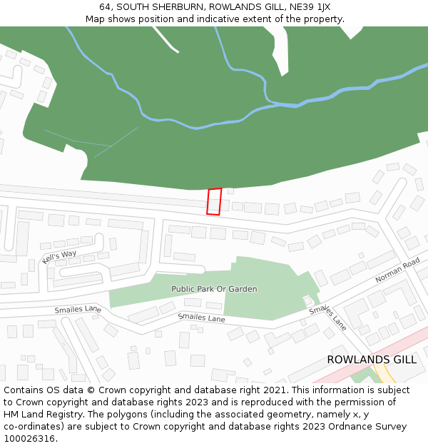64, SOUTH SHERBURN, ROWLANDS GILL, NE39 1JX: Location map and indicative extent of plot
