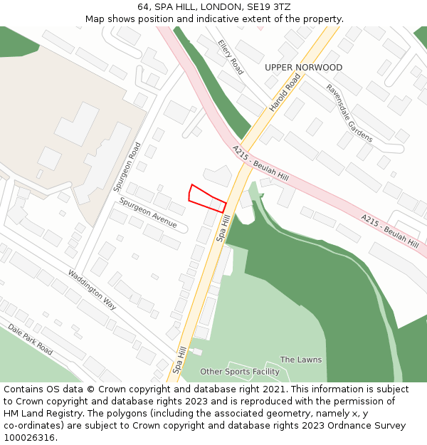 64, SPA HILL, LONDON, SE19 3TZ: Location map and indicative extent of plot