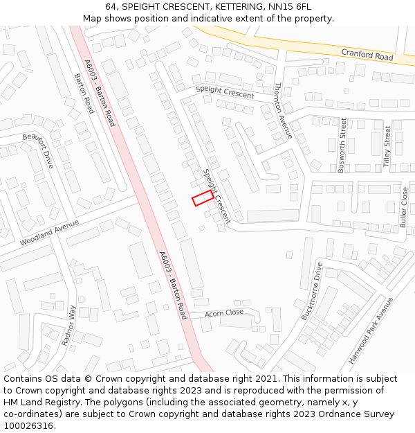 64, SPEIGHT CRESCENT, KETTERING, NN15 6FL: Location map and indicative extent of plot