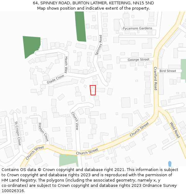 64, SPINNEY ROAD, BURTON LATIMER, KETTERING, NN15 5ND: Location map and indicative extent of plot