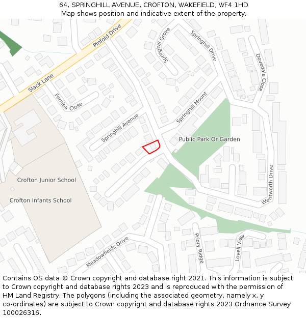 64, SPRINGHILL AVENUE, CROFTON, WAKEFIELD, WF4 1HD: Location map and indicative extent of plot