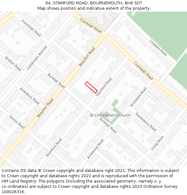 64, STAMFORD ROAD, BOURNEMOUTH, BH6 5DT: Location map and indicative extent of plot