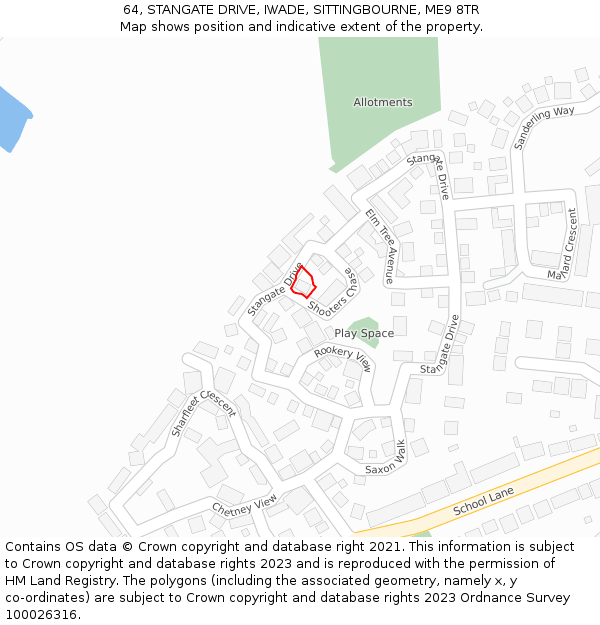 64, STANGATE DRIVE, IWADE, SITTINGBOURNE, ME9 8TR: Location map and indicative extent of plot