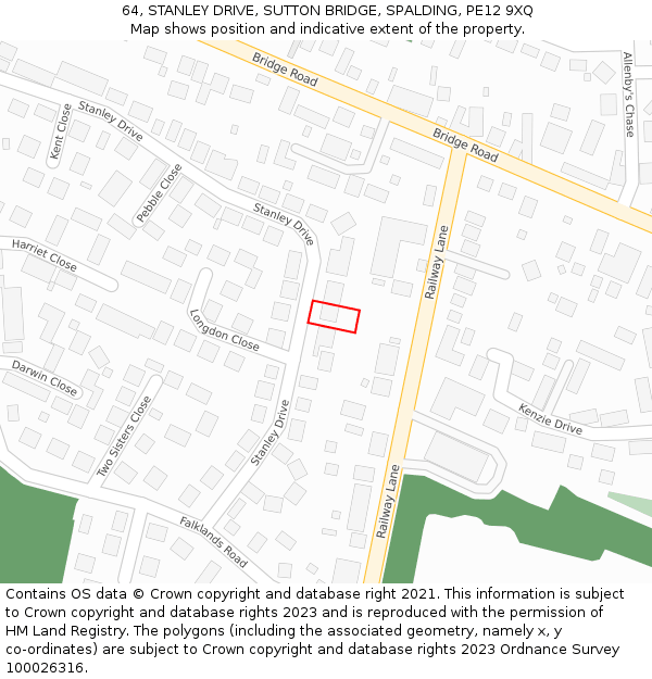 64, STANLEY DRIVE, SUTTON BRIDGE, SPALDING, PE12 9XQ: Location map and indicative extent of plot