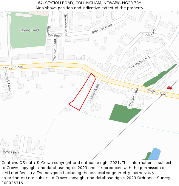 64, STATION ROAD, COLLINGHAM, NEWARK, NG23 7RA: Location map and indicative extent of plot