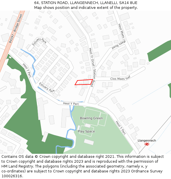 64, STATION ROAD, LLANGENNECH, LLANELLI, SA14 8UE: Location map and indicative extent of plot