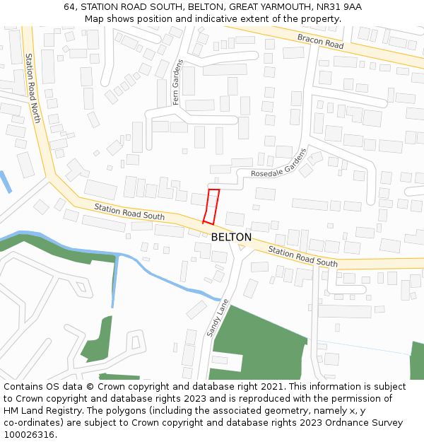 64, STATION ROAD SOUTH, BELTON, GREAT YARMOUTH, NR31 9AA: Location map and indicative extent of plot