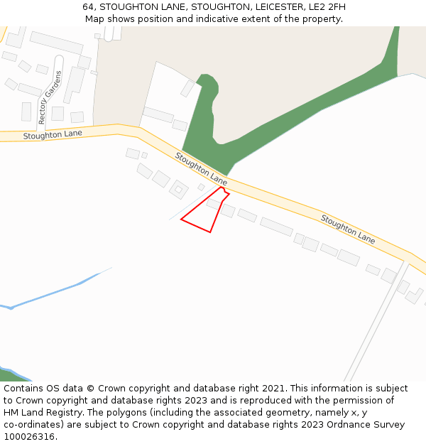 64, STOUGHTON LANE, STOUGHTON, LEICESTER, LE2 2FH: Location map and indicative extent of plot