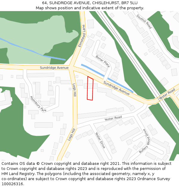 64, SUNDRIDGE AVENUE, CHISLEHURST, BR7 5LU: Location map and indicative extent of plot