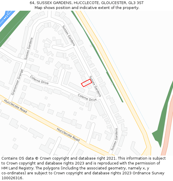 64, SUSSEX GARDENS, HUCCLECOTE, GLOUCESTER, GL3 3ST: Location map and indicative extent of plot