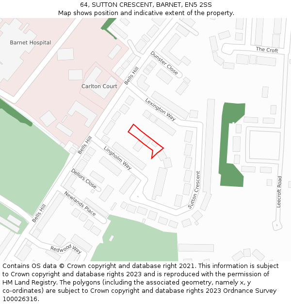 64, SUTTON CRESCENT, BARNET, EN5 2SS: Location map and indicative extent of plot