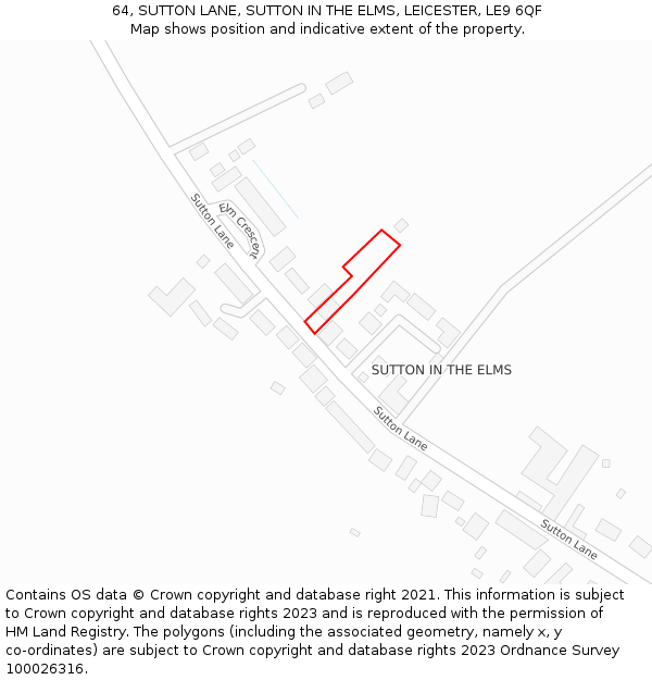 64, SUTTON LANE, SUTTON IN THE ELMS, LEICESTER, LE9 6QF: Location map and indicative extent of plot