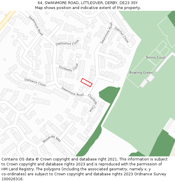 64, SWANMORE ROAD, LITTLEOVER, DERBY, DE23 3SY: Location map and indicative extent of plot