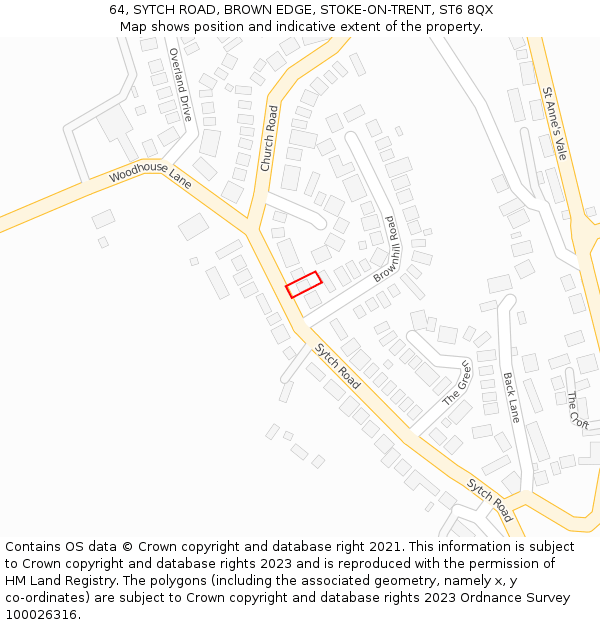 64, SYTCH ROAD, BROWN EDGE, STOKE-ON-TRENT, ST6 8QX: Location map and indicative extent of plot