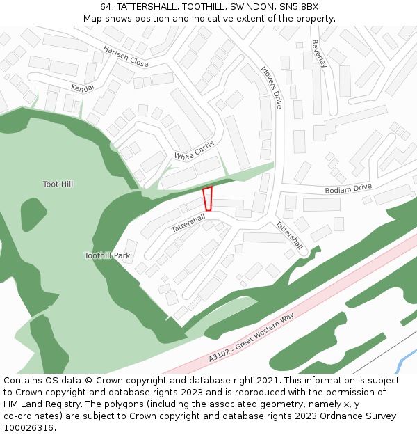 64, TATTERSHALL, TOOTHILL, SWINDON, SN5 8BX: Location map and indicative extent of plot