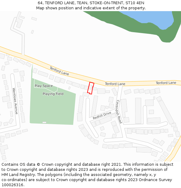 64, TENFORD LANE, TEAN, STOKE-ON-TRENT, ST10 4EN: Location map and indicative extent of plot