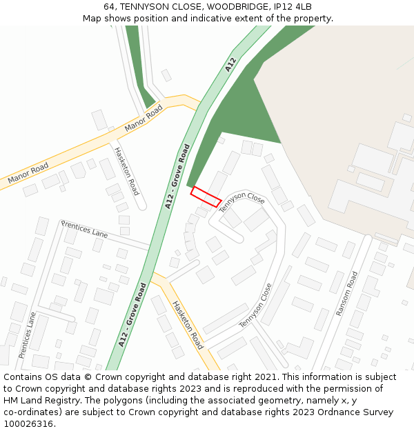 64, TENNYSON CLOSE, WOODBRIDGE, IP12 4LB: Location map and indicative extent of plot