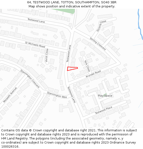 64, TESTWOOD LANE, TOTTON, SOUTHAMPTON, SO40 3BR: Location map and indicative extent of plot