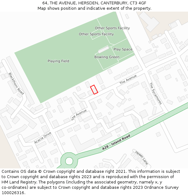 64, THE AVENUE, HERSDEN, CANTERBURY, CT3 4GF: Location map and indicative extent of plot